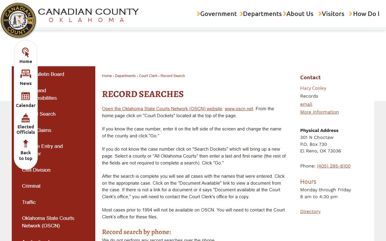 Canadian County court records after jail arrest search instructions