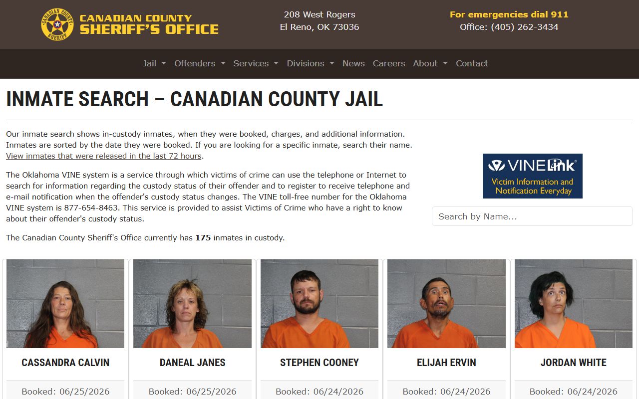 Canadian County inmate search roster and current custody records