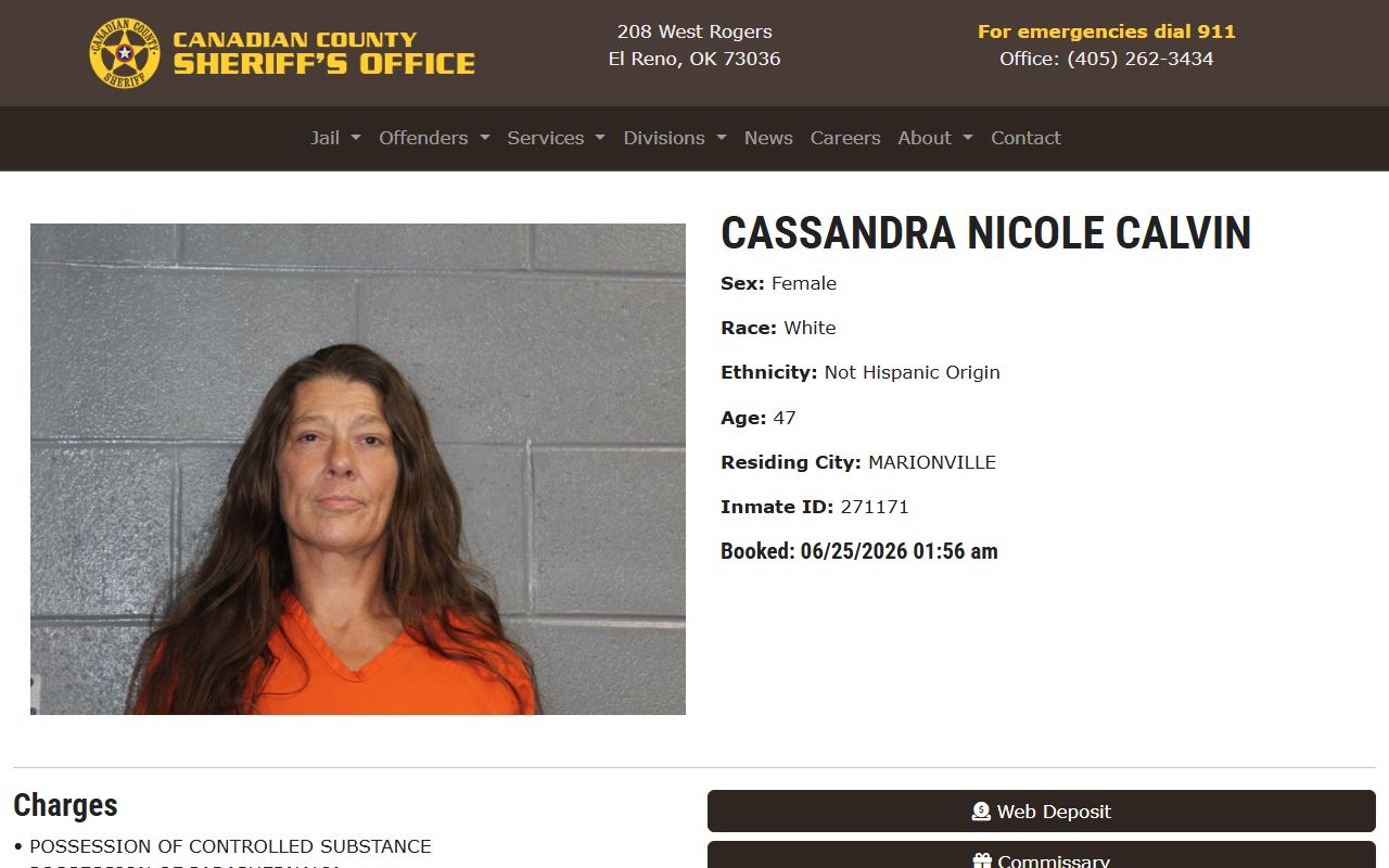Canadian County booking profile with mugshot and jail record fields